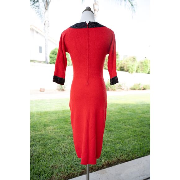 Gene Shelly's Boutique100% Red Wool Dress with Glass Beaded Design Size 8 - Picture 6 of 12